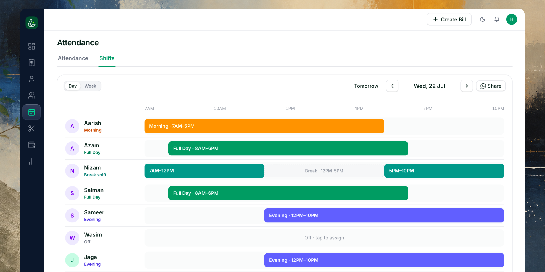 Limvo shifts — open and close the day in one action